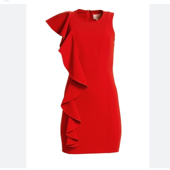 Cinq à Sept Red Ruffle Mini Dress - Picture 2 of 8